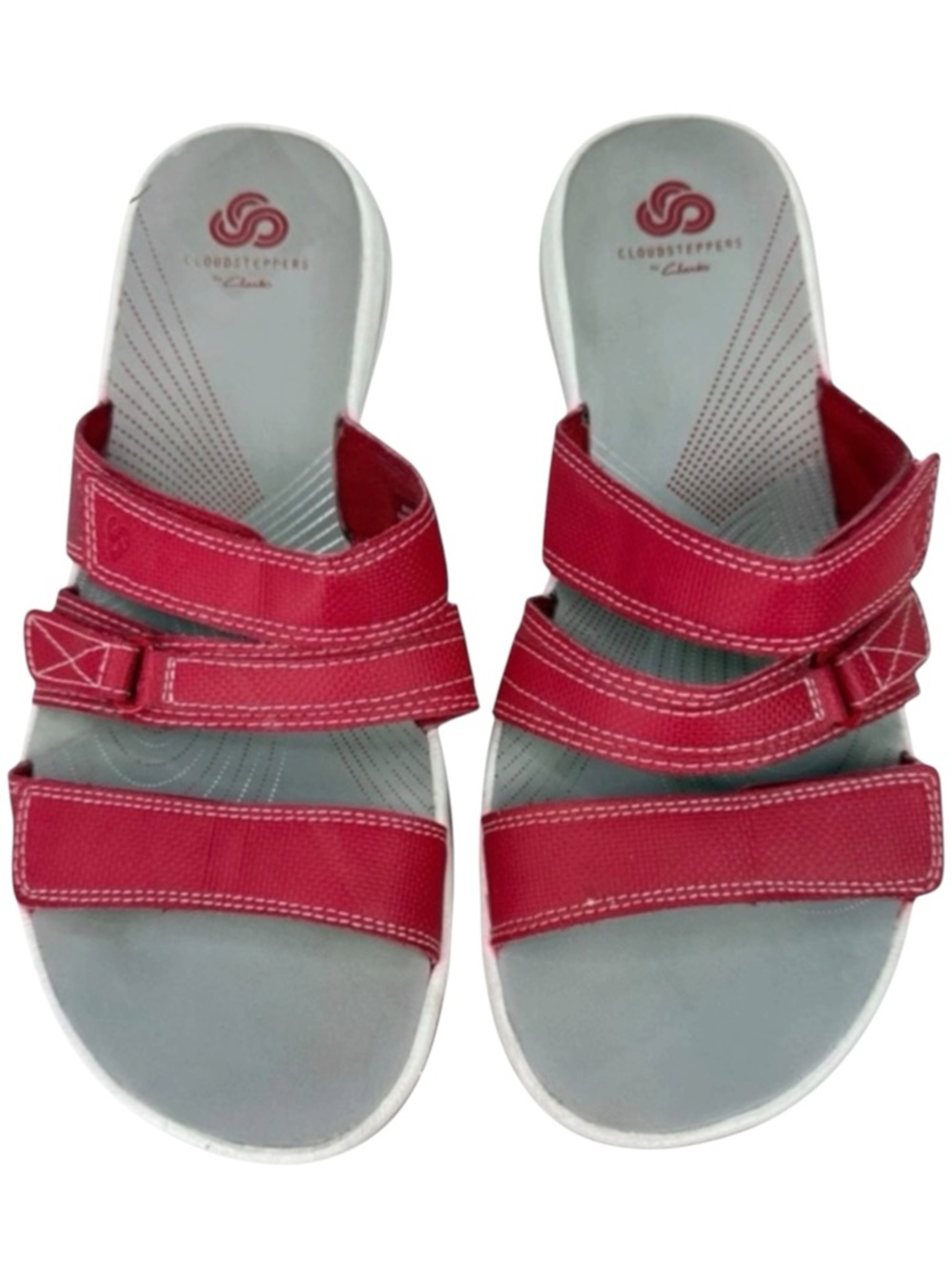 Clarks Cloudsteppers Comfort Sandals Red Strappy Slides Size 9 Coastal Resort